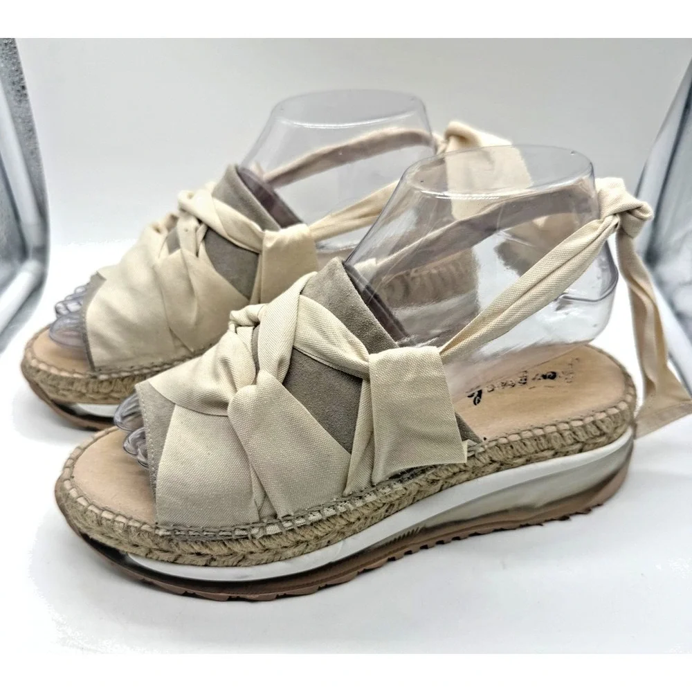 Free People Capmin Sport Sandals Womens Size 6‎ Beige Espadrille Wedge Platform